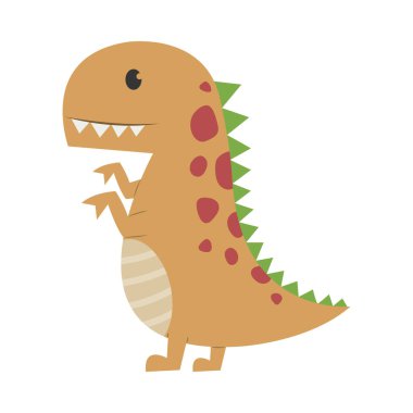 Beyaz arka planda sevimli bir karikatür dinozor.