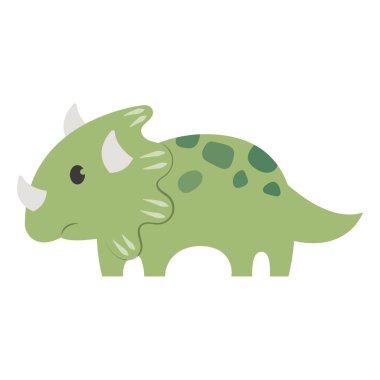 Beyaz arka planda sevimli bir karikatür dinozor.
