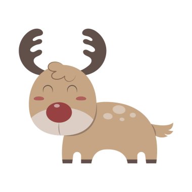 Beyaz arkaplanda izole edilmiş şirin ren geyiği, vektör çizimi