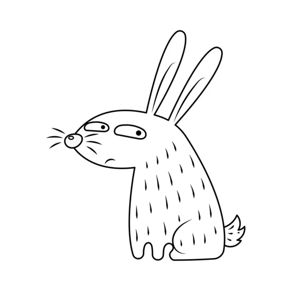 Bunny Sideways Pohled Bezbarvé Vektorové Ilustrace — Stockový vektor