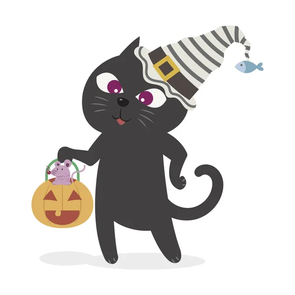 Halloween Kot Białym Tle Ilustracja Wektora — Wektor stockowy