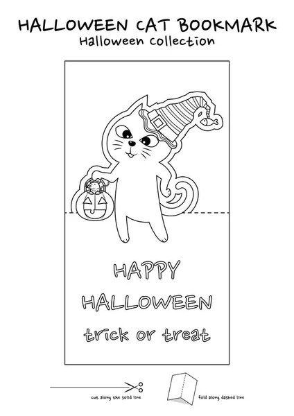 Vektor Illustration von Halloween Katze Lesezeichen Malseite — Stockillustration Vektor Illustration Von Halloween Katze Lesezeichen Malseite — Stockvektor