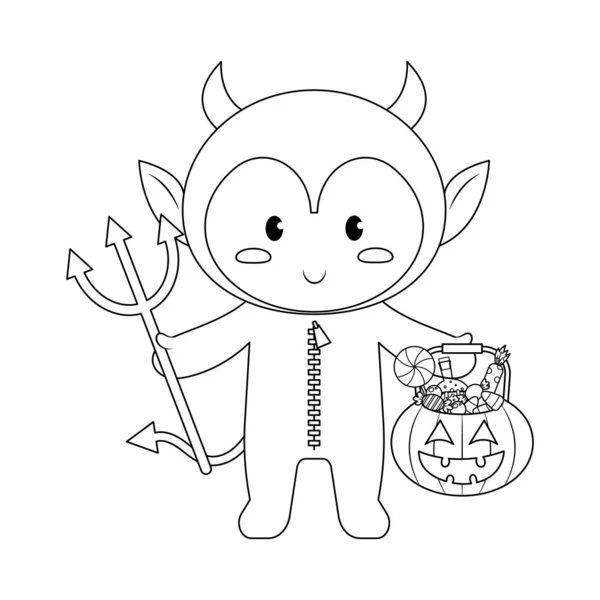 Demon Halloween Dyni Wiadro Kolorowanki Page Ilustracja Wektora — Wektor stockowy