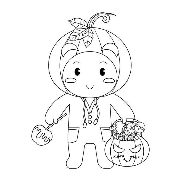 Halloween Jack Lantern Boy Dyni Wiadro Kolorowanki Page Ilustracja Wektora — Wektor stockowy