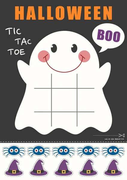 Vektorová Ilustrace Halloween Duch Tic Tac Toe Tisknutelná Hra — Stockový vektor