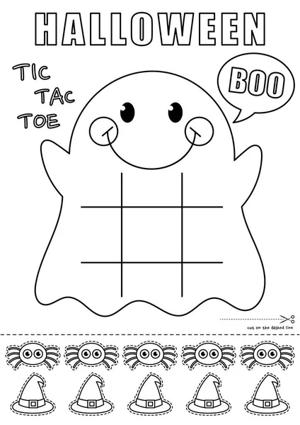 Vektorová Ilustrace Halloween Duch Tic Tac Toe Tisknutelné Hry Zbarvení — Stockový vektor