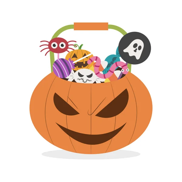 Seau Citrouille Halloween Avec Bonbons Halloween Illustration Vectorielle — Image vectorielle