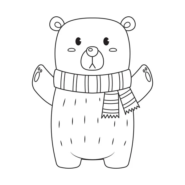 Polar Bear Wearing Scarf Vector Illustration Cartoon Coloring Page Cute — Stock Vector