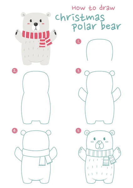 Wie Man Eine Eisbärvektorillustration Zeichnet Zeichnen Sie Einen Weihnachts Eisbären — Stockvektor