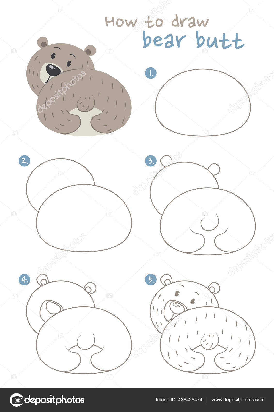How Draw Cute Bear Butt Vector Illustration Draw Fat Bear Stock ...