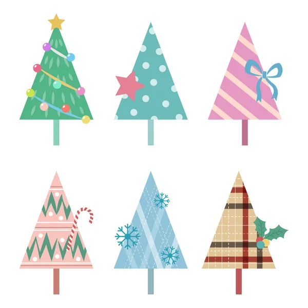 Set Von Niedlichen Weihnachtsbaum Vektor Illustration Isoliert Auf Weißem Hintergrund — Stockvektor