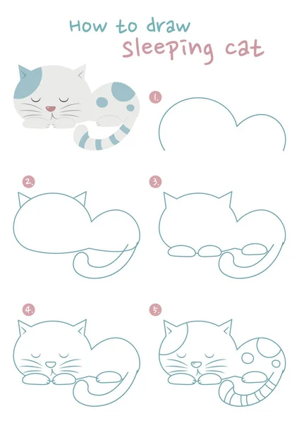 Uyuyan Kedi Vektör Çizimi Nasıl Yapılır Adım Adım Uyuyan Bir — Stok Vektör