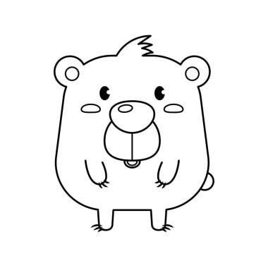 Beyaz arka planda izole edilmiş şişman ayı vektör çizimi. Şirin şişman ayı vektör çizgi film renklendirme sayfası.