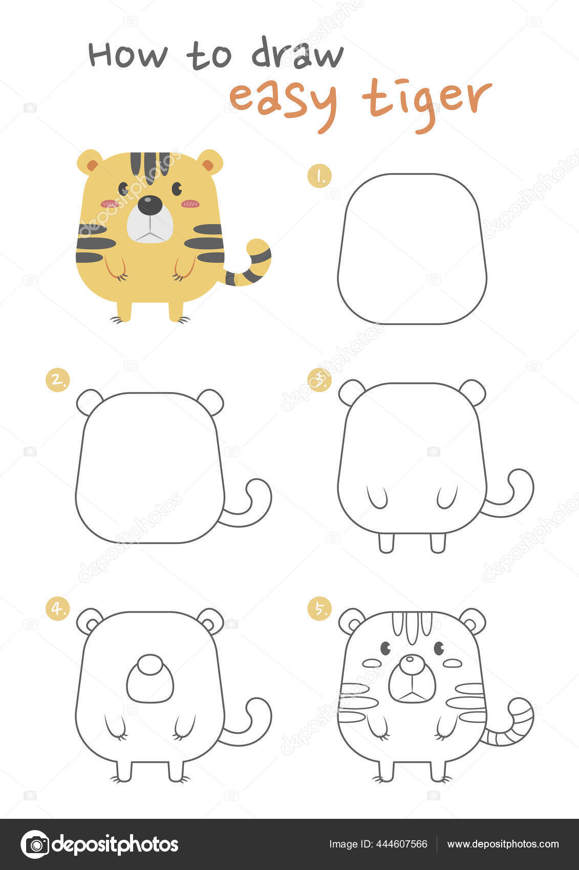 How Draw Tiger Vector Illustration Draw Easy Tiger Step Step Stock ...