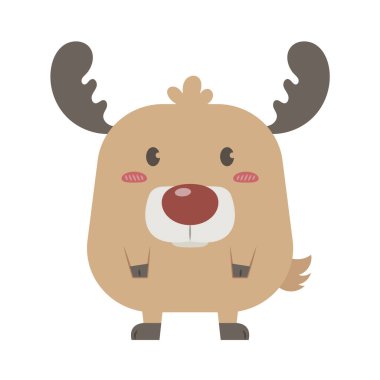 Beyaz arka planda izole edilmiş şirin yağlı ren geyiği çizimi çizimi. Geyik vektör karikatürü.