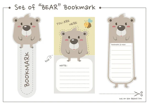 Conjunto Marcador Urso Para Impressão Corte Bonito Ursinho Pelúcia Bookmark —  Vetores de Stock