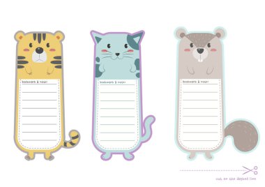 Parmak izi ve kesim için hayvan yer imi. Şirin kaplan, kedi, sincap yer imi ve kağıda basılabilir vektör tasarımı. 