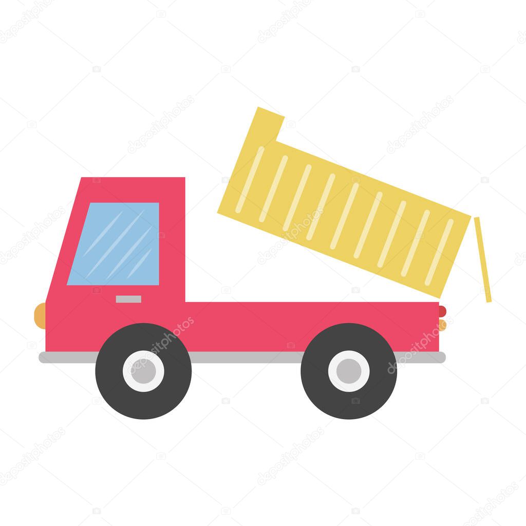 Dump truck car vector illustration cartoon isolated on white background. Cute dump truck vector cartoon.