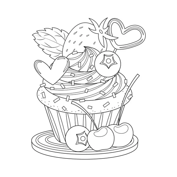 Strawberry Cupcake Vektor Illustration Tecknad Isolerad Vit Bakgrund Söt Cupcake — Stock vektor