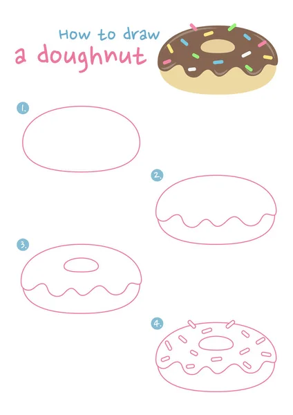Нарисовать Векторную Иллюстрацию Пончика Нарисуйте Пончик Шаг Шагом Руководство Рисованию — стоковый вектор
