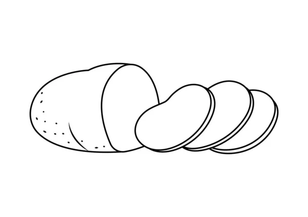 切碎的马铃薯病媒图解漫画孤立在白色背景 马铃薯切片矢量漫画着色页 — 图库矢量图片