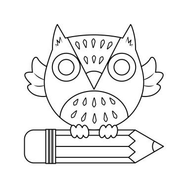 Beyaz arka planda izole edilmiş bir baykuş vektör çizimi. Şirin şişman baykuş vektör çizgi film renklendirme sayfası.