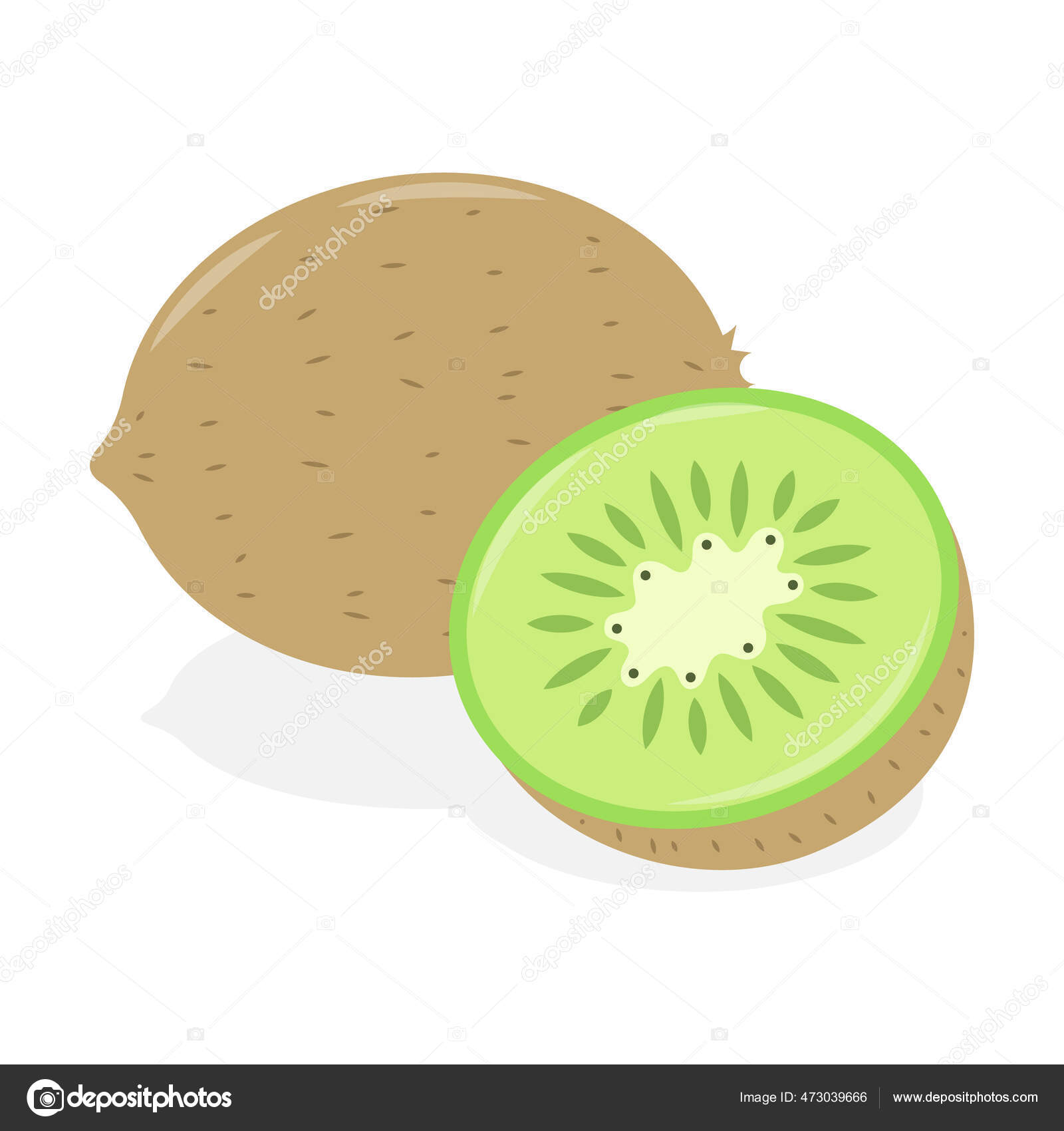 키위와 슬라이스 일러스트 만화는 배경에 분리되어 있습니다 귀여운 스톡 벡터 - ©NutkinsJ 473039666, image size:1600x1700