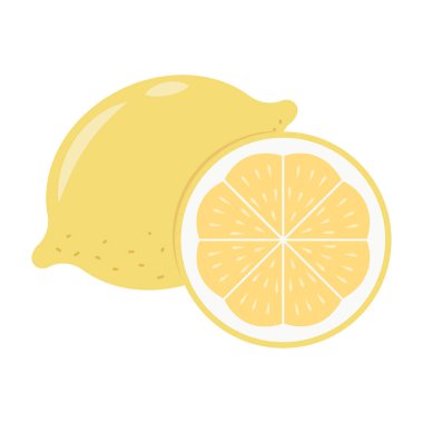 Limon dilimlenmiş vektör çizimi beyaz arka planda izole edilmiş. Limon vektör çizgi filmi.