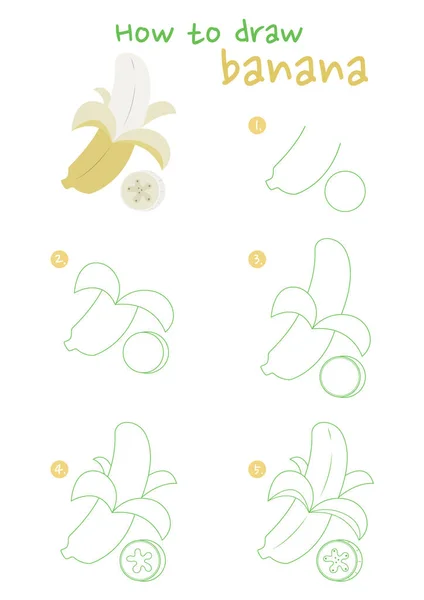 Come Disegnare Vettore Banana Illustrazione Disegna Una Banana Passo Dopo — Vettoriale Stock