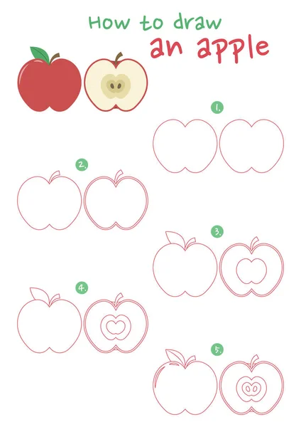 Hoe Een Apple Vector Illustratie Tekenen Teken Appel Stap Voor — Stockvector