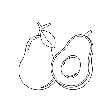 Avokado vektör illüstrasyon çizgi filmi beyaz arkaplan renklendirme sayfasında izole edildi.