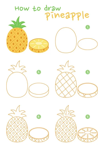 Hoe Teken Een Ananas Vector Illustratie Teken Stap Voor Stap — Stockvector