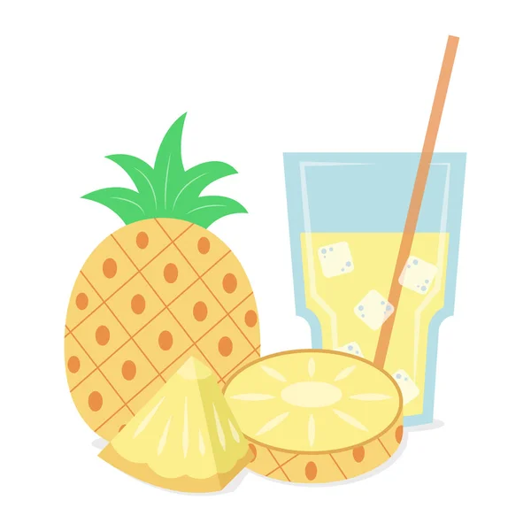 菠萝汁载体图解分离于白色背景 菠萝和菠萝果汁病媒卡通片 — 图库矢量图片