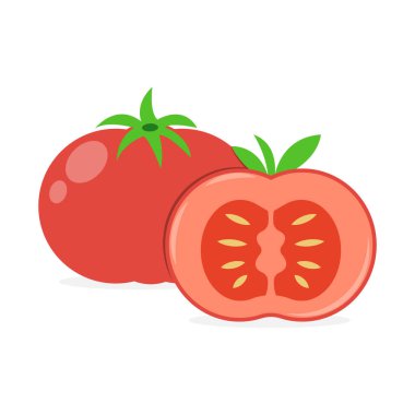 Tomato and cutted tomato vector illustration cartoon isolated on white background. Cute tomato vector cartoon.
