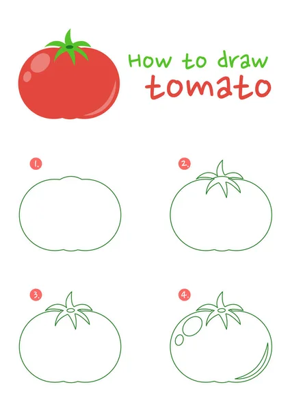 Jak Narysować Ilustrację Wektora Pomidora Narysuj Krok Kroku Pomidora Przewodnik — Wektor stockowy