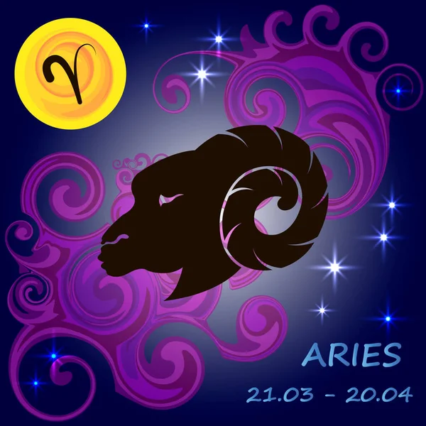 Signo Del Zodíaco Aries Colocado Fondo Del Cielo Nocturno Con — Vector de stock