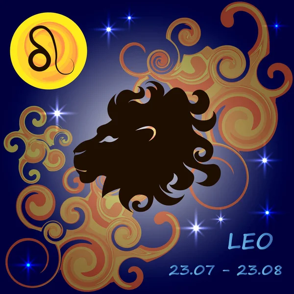 Silhueta Zodíaco Leo Está Localizado Fundo Azul Escuro Com Elementos — Vetor de Stock