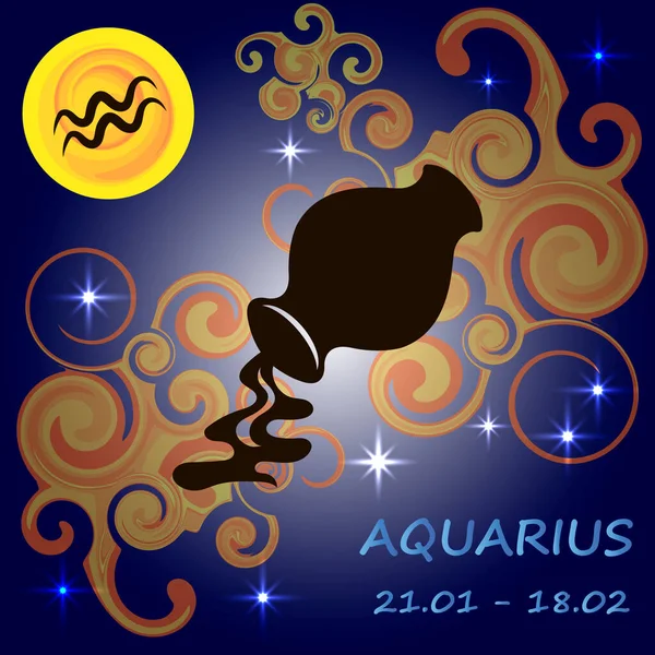 Zodiac Aquarius Colocado Fundo Céu Noturno Com Lua Estrelas Elementos — Vetor de Stock