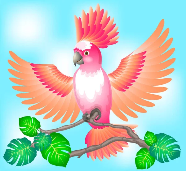 Colorful Parrot Sits Tropical Branch Sky Background — Stock Vector