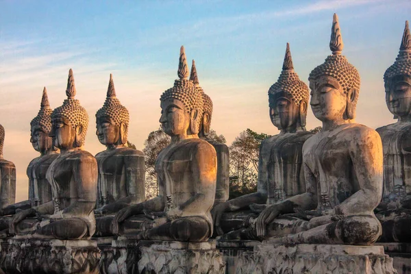 Lined Αγάλματα Του Βούδα Στο Βουδισμό Πάρκο Nakhon Thammarat Επαρχία — Φωτογραφία Αρχείου