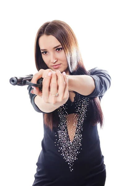 黒のドレスで銃を持つ女の子 — ストック写真
