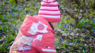 Kız ormanda çiçek toplama