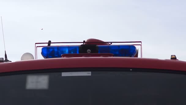 Luci blu sulla sirena del camion dei pompieri — Video Stock