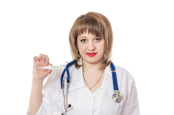 Dr. robe with a thermometer in hand — Stock Photo, Image
