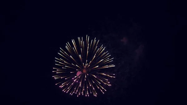 Fuegos artificiales brillantes con luces bokeh en el cielo nocturno. espectáculo de fuegos artificiales brillantes. Año nuevo víspera de celebración de fuegos artificiales. Multico adoraba los fuegos artificiales en el cielo nocturno. hermosas explosiones nocturnas de colores en negro — Foto de Stock