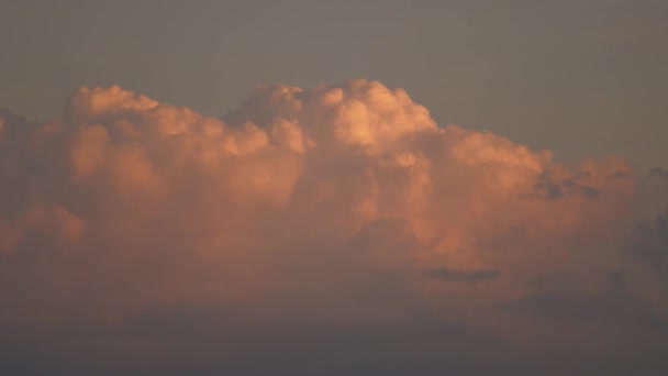 大きな積雲が空を急速に旋回しています。ピンク色の雲で海の上の美しい空。日没の壮大な嵐の熱帯の雲。接近中だ。4K UHD — ストック動画