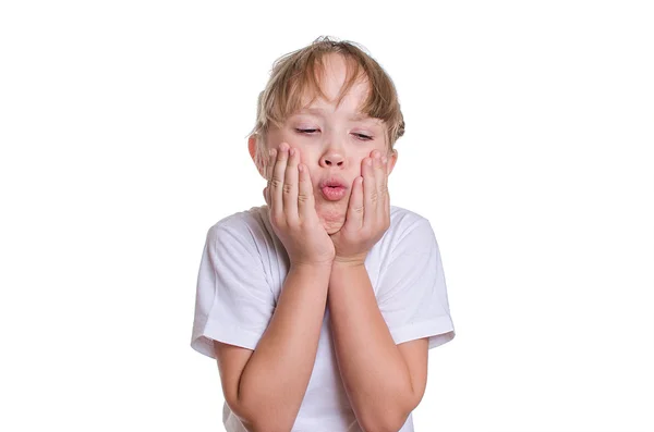 The girl is hurt by teeth — Stock Photo, Image