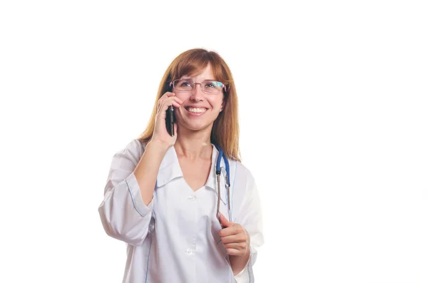 The woman the doctor speaks by phone — Stock Photo, Image