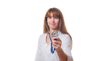 Doktor lefthander bir stetoskop elinde tutan.