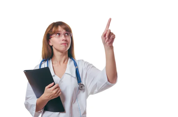 The doctor holds the black folder in hand — Stock Photo, Image